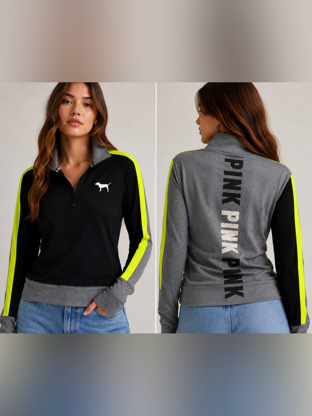 Victoria's Secret PINK Large Ultimate 1/4 zip long sleeve Gym Shirt Activewear